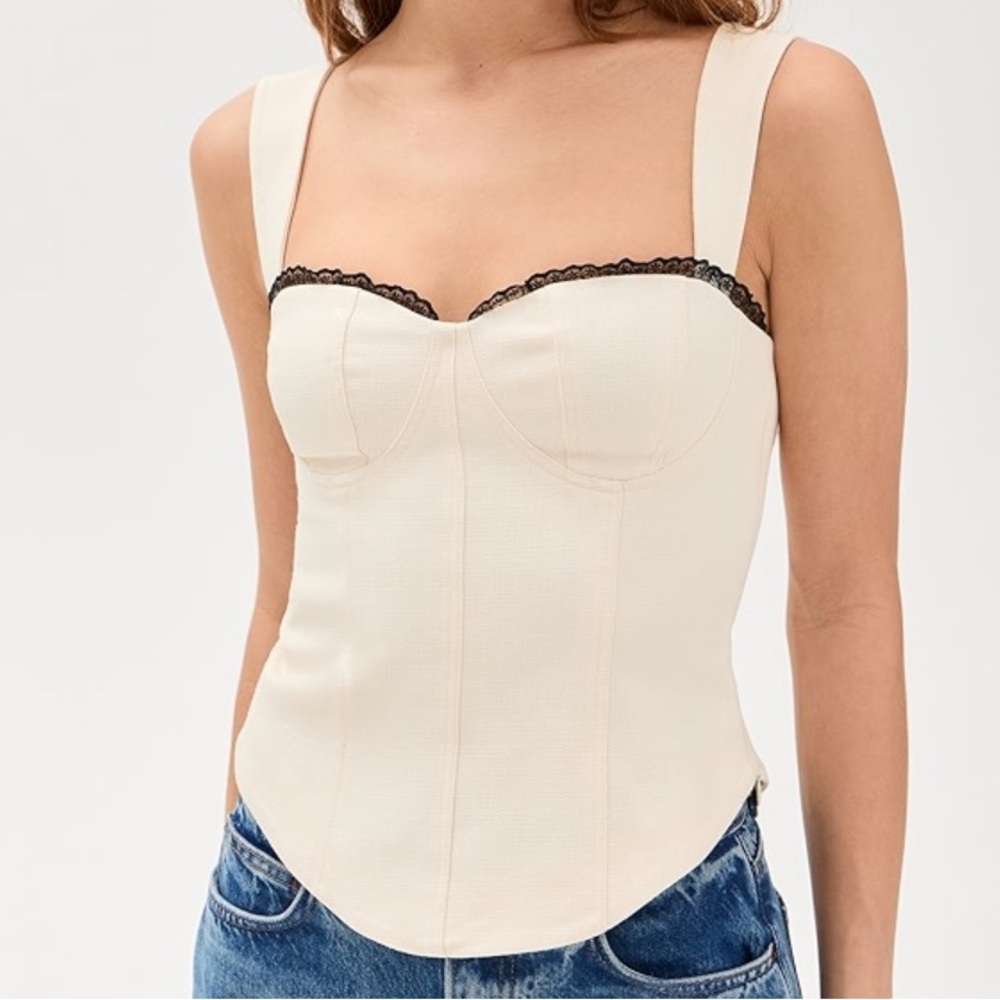 NWOT Reformation Alisa Cream Top with Black Lace Detail Bustier